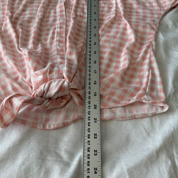 Passport Women's Pink Gingham Short Sleeve Button‎ Up Shirt Medium Hem Tie Beach - Picture 8 of 9